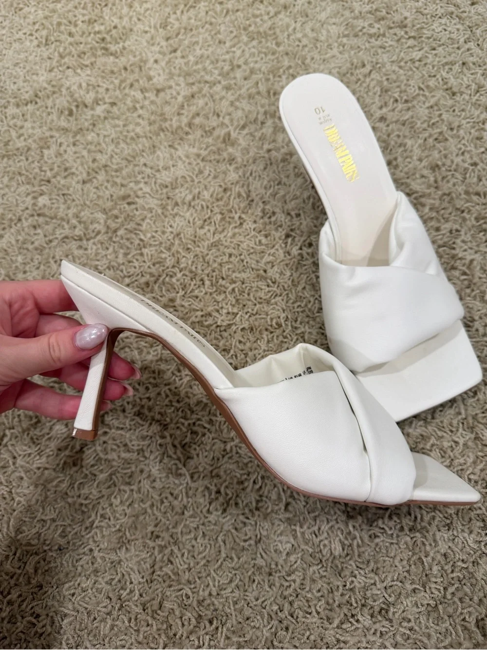 White Cross-Band Square-Toe Mules by Rampage Paris
